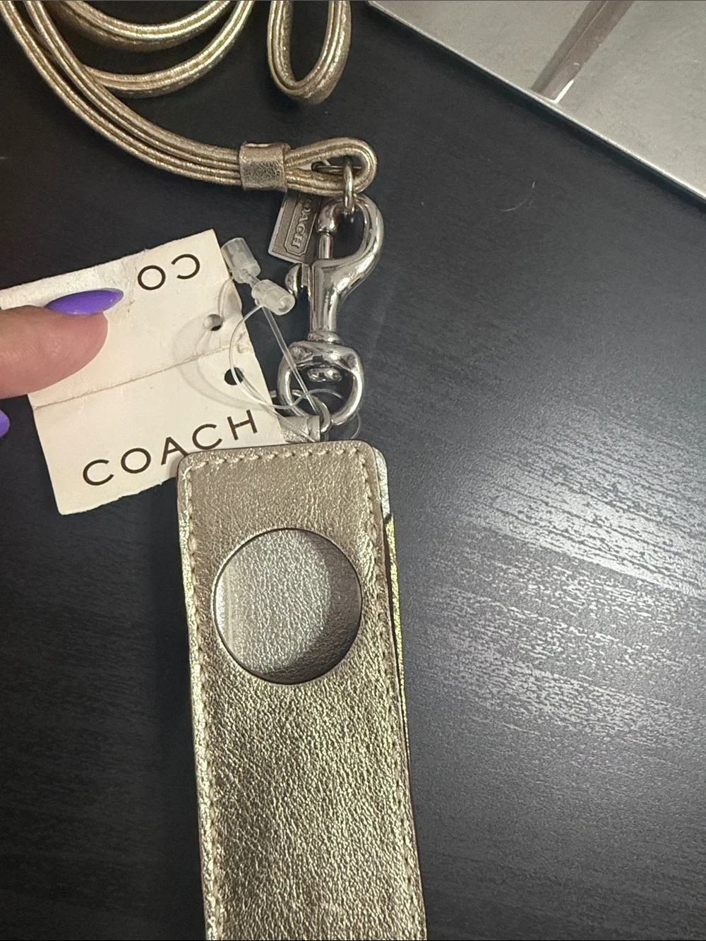 Coach Vintage Metallic Gold Leather iPod Shuffle Holder with Lanyard